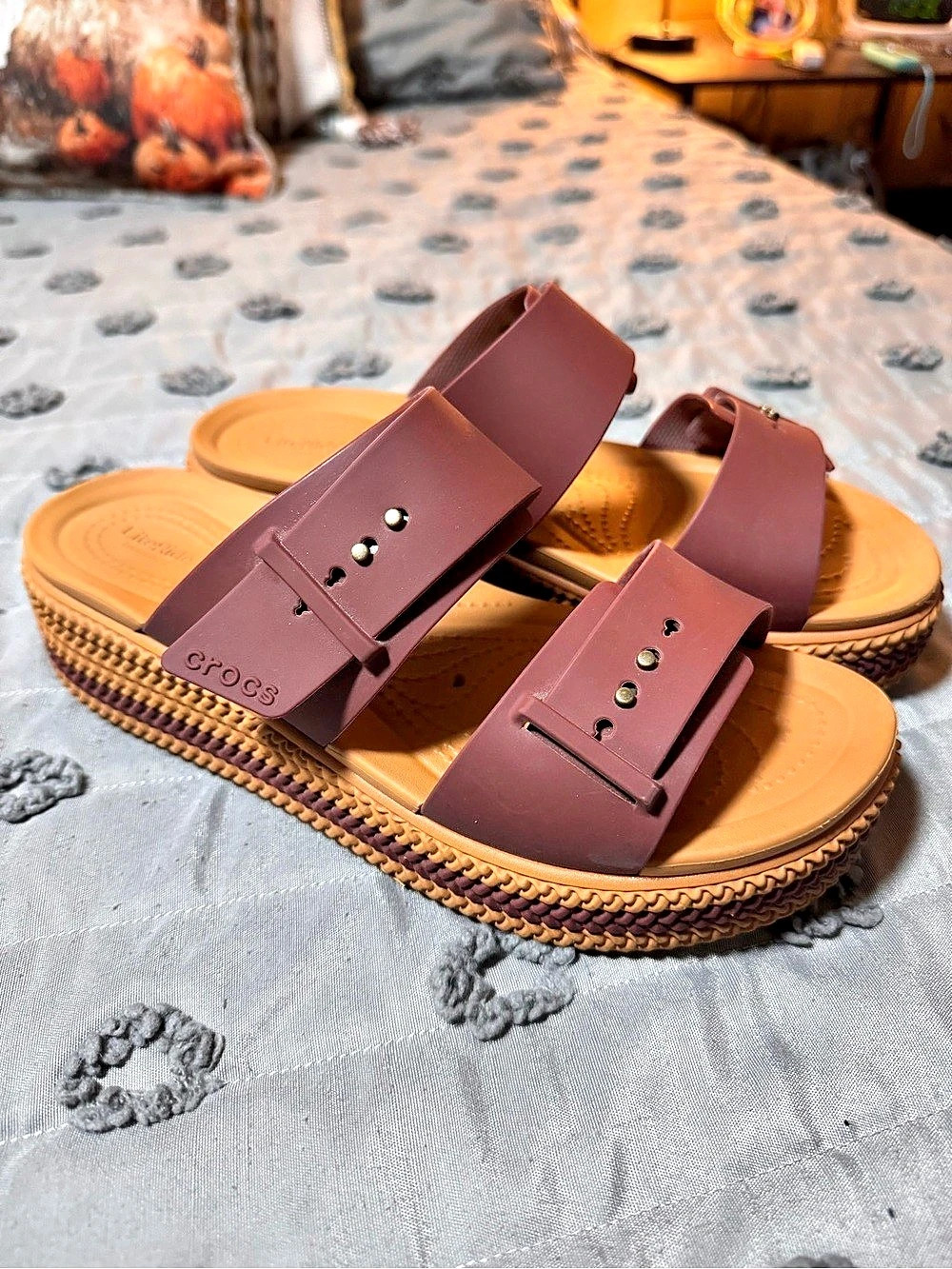 Crocs Brooklyn Buckle Low Wedge Sandal Brown Women's 9